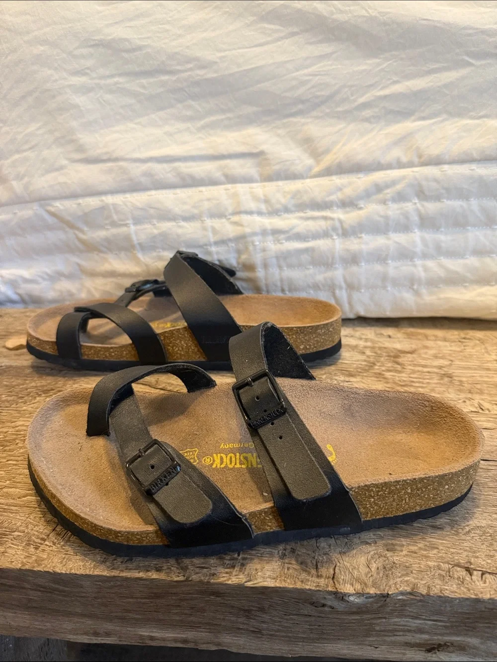 Birkenstock Black Two-Strap Leather Slide Sandals Size 38 - Picture 3 of 5